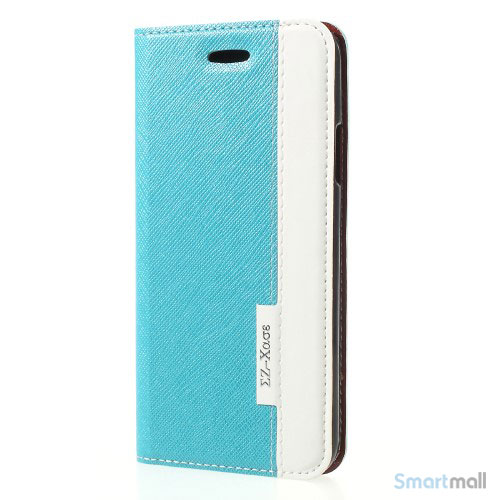 Lækkert to-farvet lædercover m/kortholder & stand til iPhone X/10 - Blå